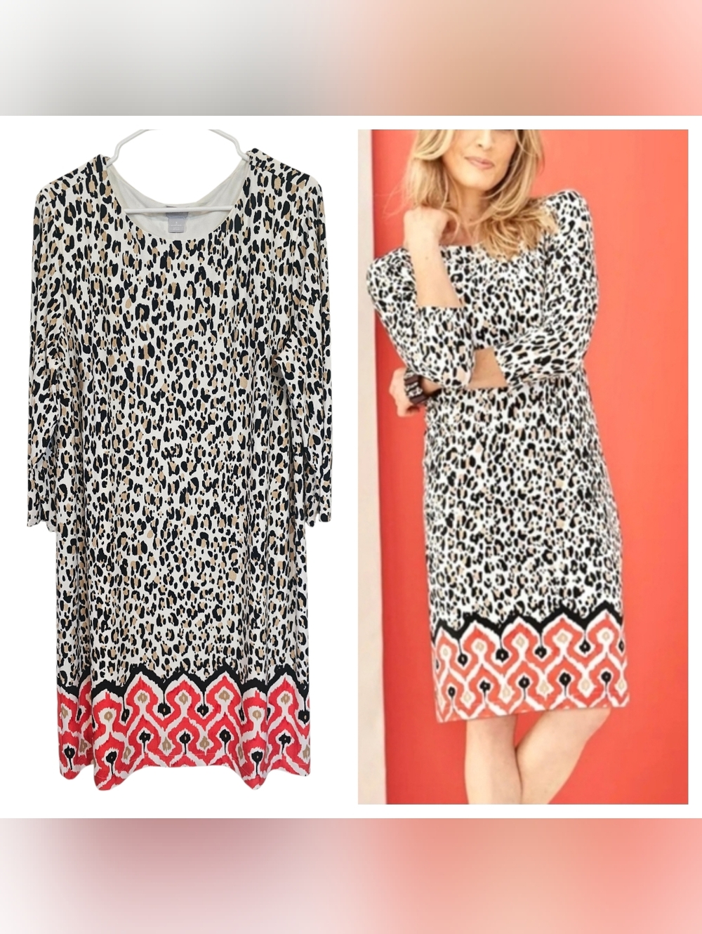 Chico's Animal Print Mixed Pattern Strech Pullover Modest Dress